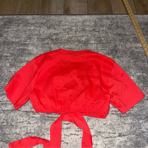 Zara‎ top Crop Women waist tie linen shirt blouse S - Picture 7 of 7